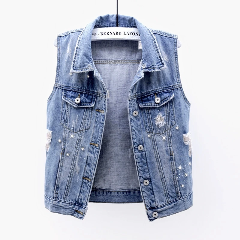 Винтажный короткий джинсовый жилет для женщин весна-осень 2020 модный с отделкой