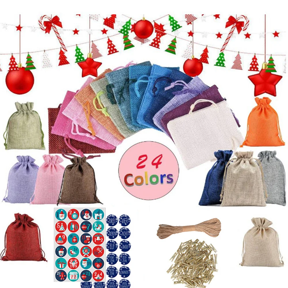 

Linen Beam Gift Bag 24-color Countdown Advent Calendar Christmas Gift Bag Set Home Supplies