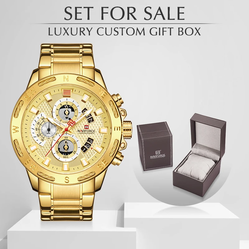 Часы наручные NAVIFORCE Мужские кварцевые брендовые Роскошные полностью стальные