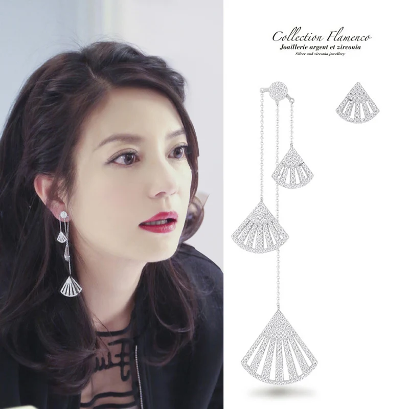 

New Fashion Asymmetry Sector Charms Micro Pave Zirconia S925 Silver Stud Earrrings For Women INS Jewelry