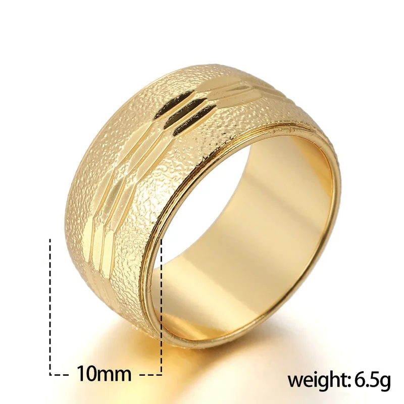 

Creativity Geometric Frosted Plain Mens Gold Ring Simple Three Meteor Shower Design Domineering Golden Rings for Men Wedding