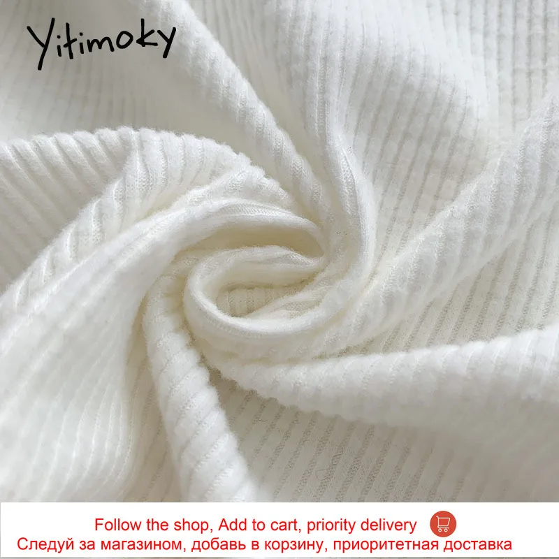 

Yitimoky Tshirts Long Sleeve Summer Tops for Women 2021 White O-Neck Solid Tees Cotton Fashion Clothes Casual Fitted New Korean