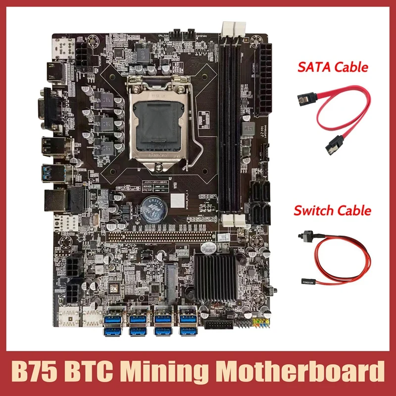 

Материнская плата B75 для майнинга BTC + кабель SATA + кабель коммутатора LGA1155 8xpcie USB адаптер Поддержка 2XDDR3 B75 USB материнская плата BTC