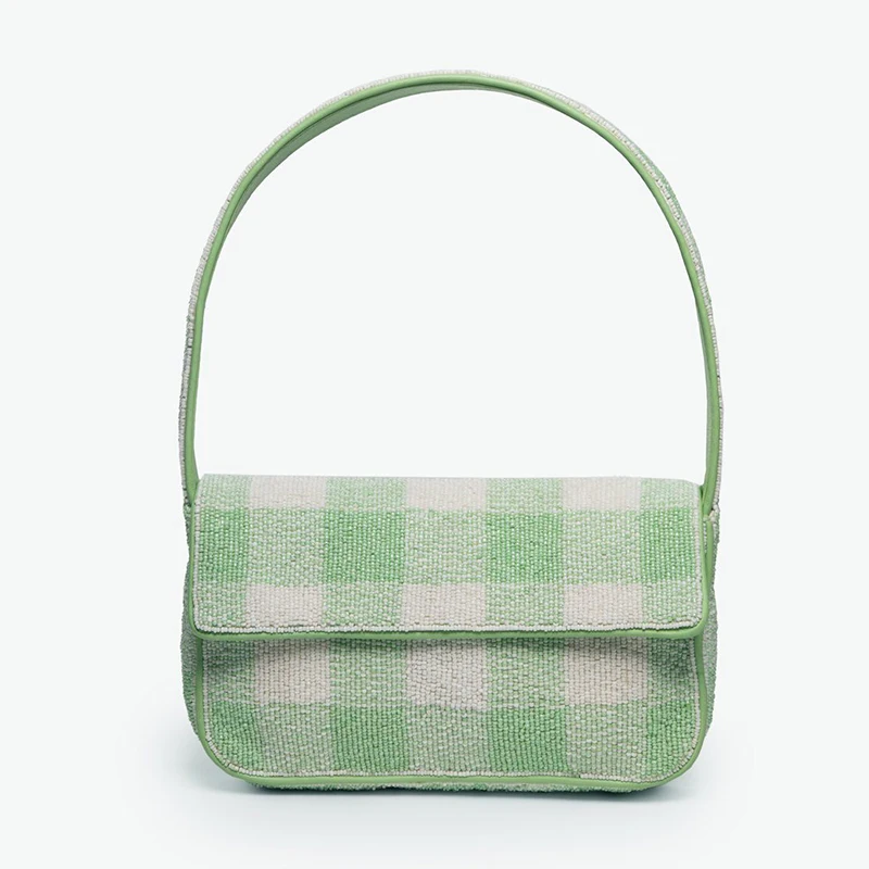 

2021 spring and summer new small fresh and lovely high-quality design green lattice bohemian ethnic style portable female bag