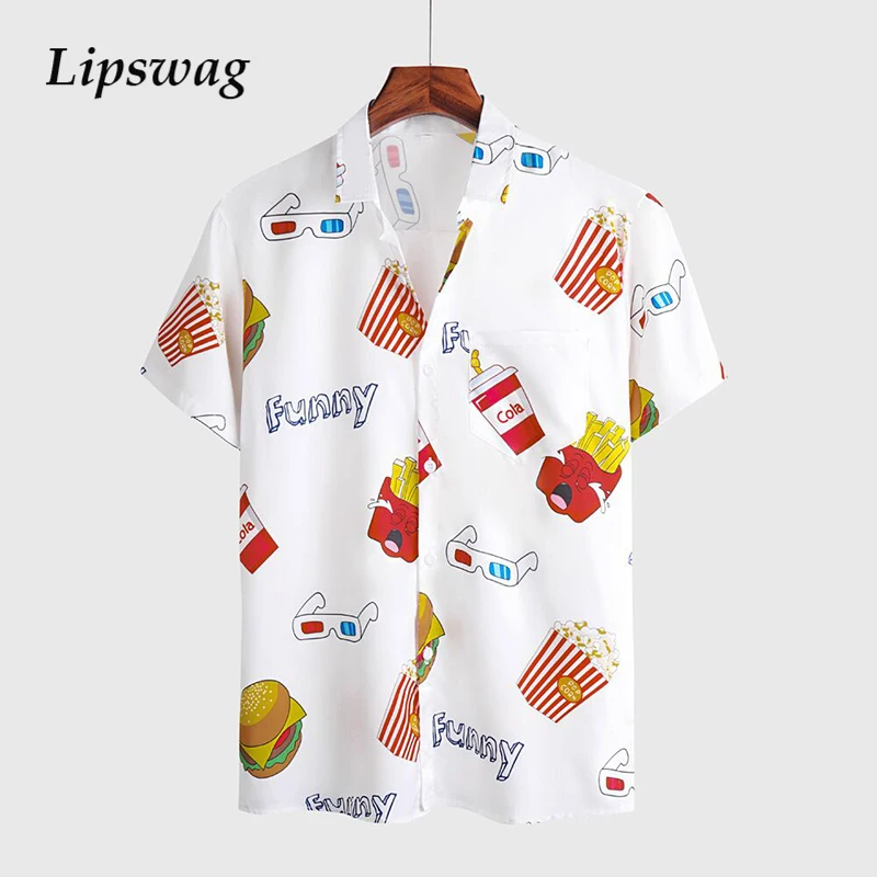 Забавный принт с отложным воротником рубашки на пуговицах 2021 Мужская модная