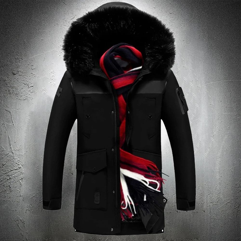 Мужская парка зимняя Толстая теплая куртка с капюшоном уличная ветрозащитная