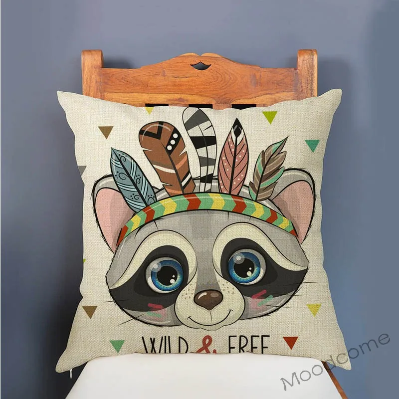 Наволочка для детской подушки с изображением лесных животных мультяшных Льва