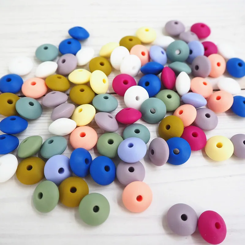 Chenkai-Cuentas de lentejas de silicona para beb&eacute;, joyer&iacute;a de chupete de lactancia, juguete colgante, cuentas sin BPA, 14x8mm, 100 Uds.-0