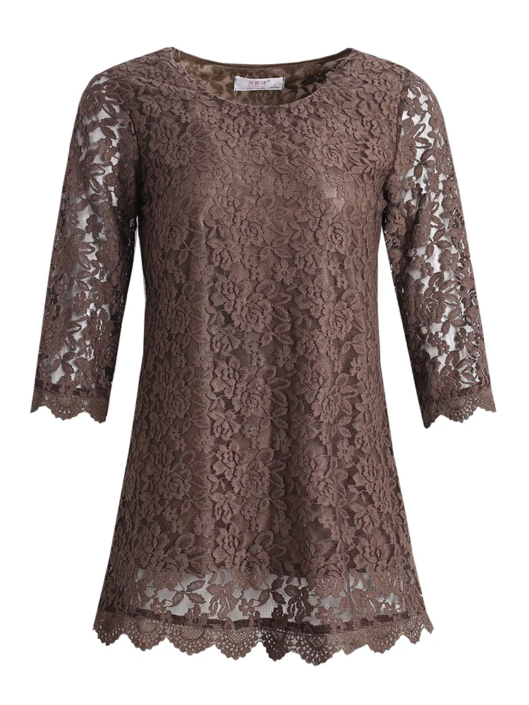 

2021 mother's lace shirt three-quarter sleeves blouse women's mid-length