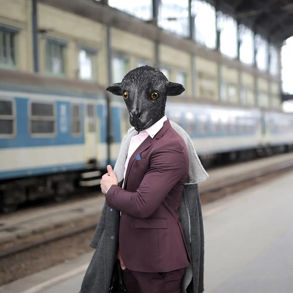 Овца Ram маска животное ферма овца полная голова латексные маски на Хэллоуин