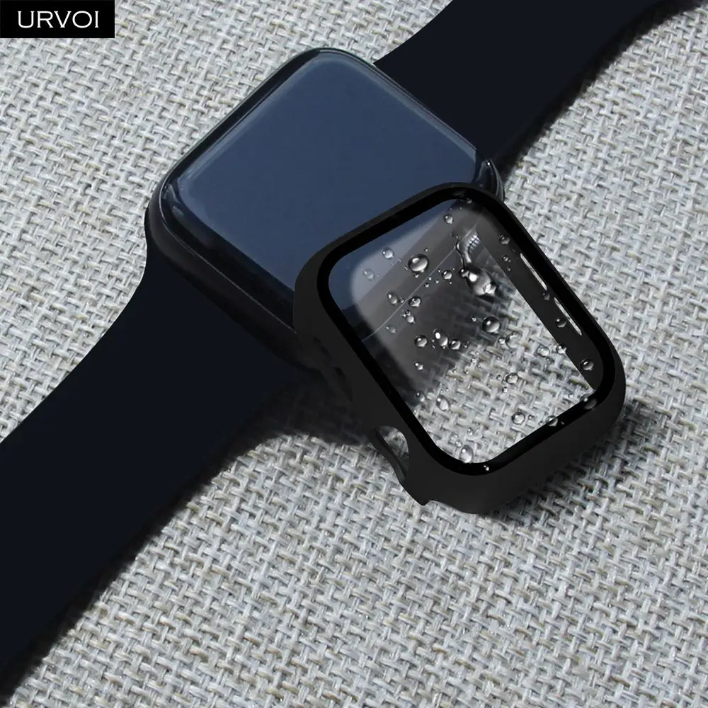 URVOI полное покрытие для Apple Watch series 5 4 3 2 Чехол 40 44 м матовый пластиковый бампер с закаленным стеклом для iWatch Pine Green band