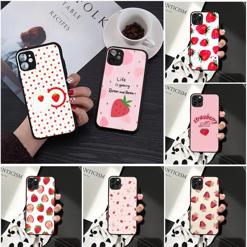 

Strawberry fruit cute sweet cartoon Phone Cases Matte Transparent for iPhone 7 8 11 12 s mini pro X XS XR MAX Plus cover funda
