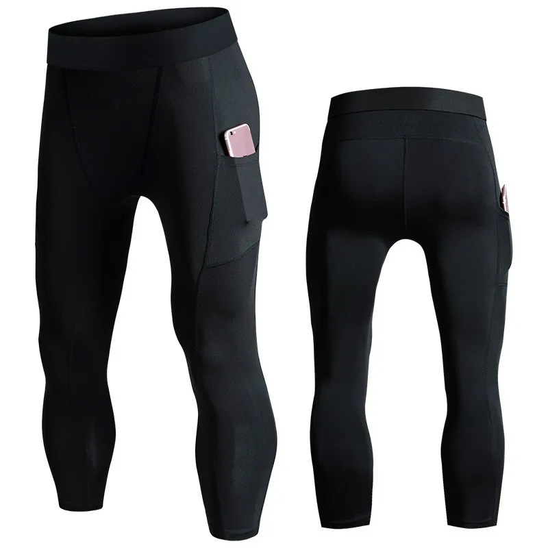 

Sports Elastic Tight Men 3/4 Pants Breathable Training Running Fitness Black Pants