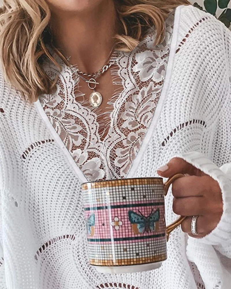 

2020 Autumn Winter Women Elegant Lantern Sleeve O-Neck Sweater Femme Solid Casual Top Beaded Ladies Fluffy Chandail