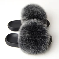 womens fluffy real fur slippers indoor casual fuzzy sandals cute raccoon fox fur slides female summer house shoes 2021 tx001
