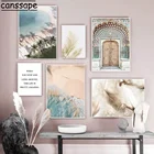 Постеры на холсте с изображением перьев, скандинавские принты, пляжные художественные постеры с пальмами, постеры с марокканскими дверями, ландшафтный эстетический Декор для комнаты