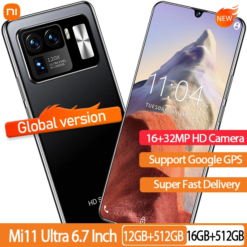 

Global Version X1AO Mi 11 Ultra 6.7 Inch Smartphone 6800mAh 12+512GB 32MP HD Camera Unlocked Android 5G Cellphone Support Google
