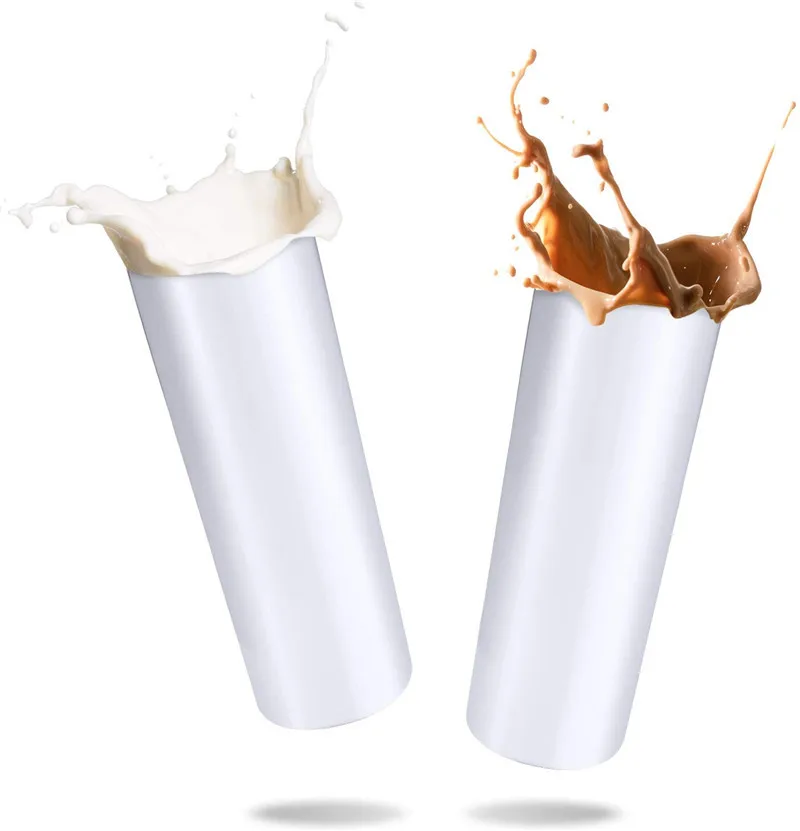 

2pcs 20oz White Coffee Mug Stainless Steel Skinny Tumbler Cup With Lid
