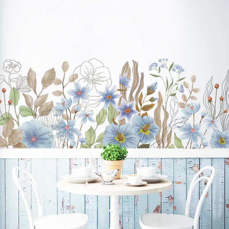 

Watercolor Plant Flowers Wall Stickers Hand Painting Baseboard Living Room Bedroom Decoration Art Murals Baseboard Vinyl Decals