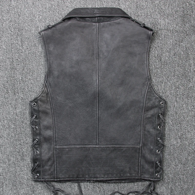 

Men's Genuine Leather Vest Spring Autumn Vintage Gray Sleeveless Cowskin Leather Coats 3XL Punk Style Male Waistcoat Nice Ship