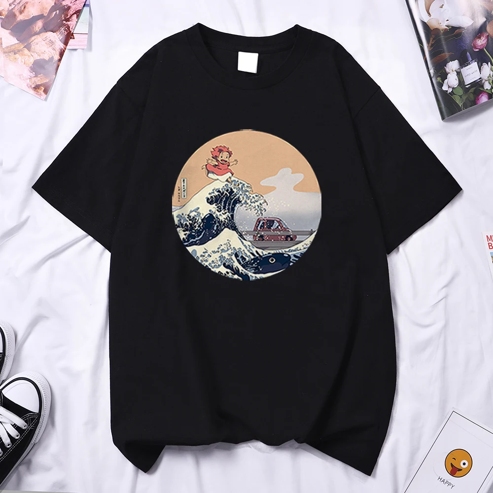 

Hokusai на скале по морю Женская Футболка Harajuku Винтажная футболка в Корейском стиле 2021 летние женские Топы с коротким рукавом