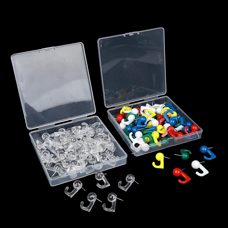 

50pcs/box Round Head Plastic Push Pin Hooks Hanging Kit Thumb Tacks Multi Color Thumb Tacks Pin Hooks