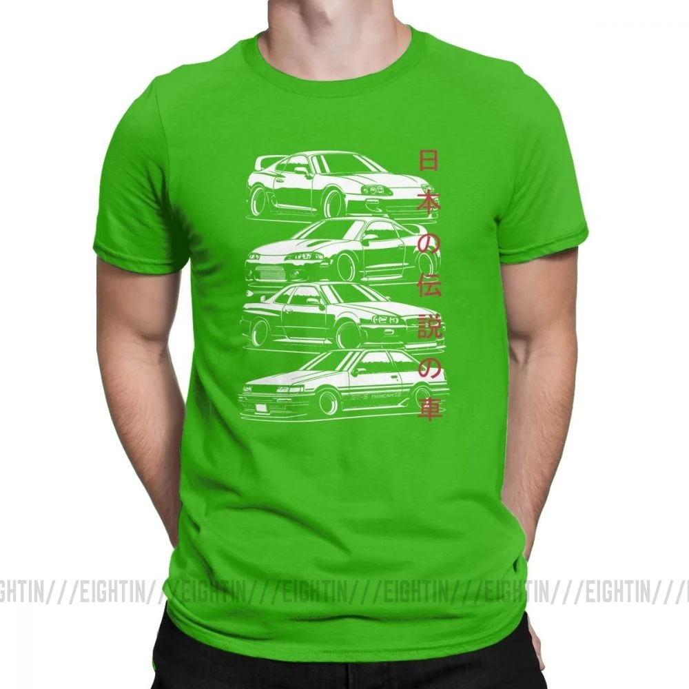 Мужские футболки JDM, легенды, японские автомобили, спортивные футболки, Забавные топы с круглым вырезом и коротким рукавом, очищенные хлопковые футболки серого цвета - Цвет: Зеленый