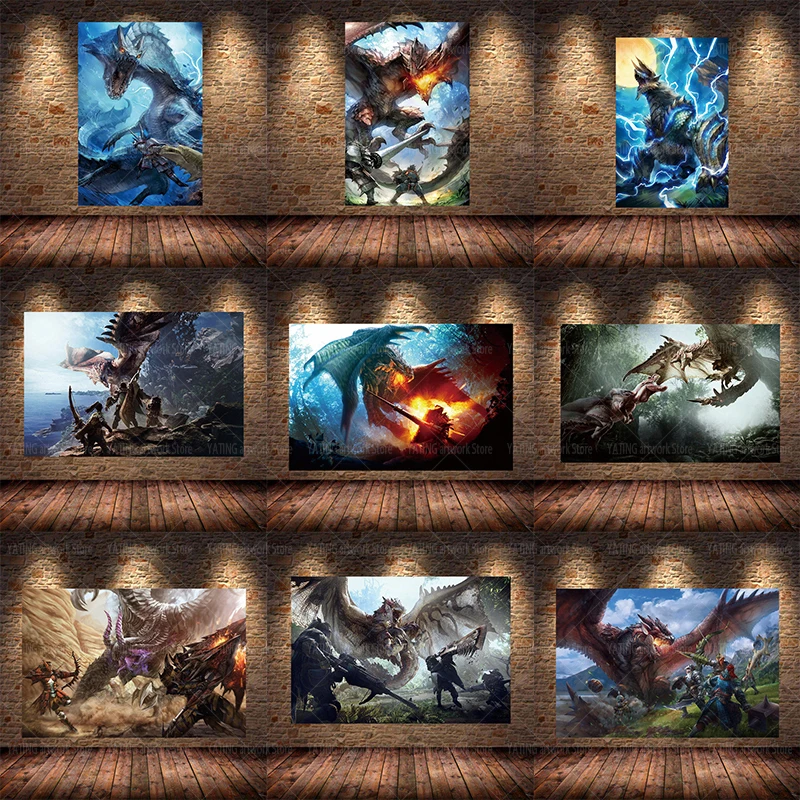 

Classic animation game "Monster Hunter" poster game character wall art canvas painting prints home living room decoration painti