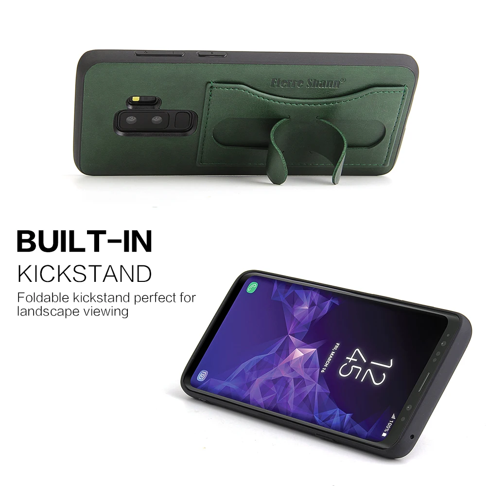 Fierre Shann Brand for Samsung Galaxy S9 Case Concise PU leather Phone Card Pocket kickstand Back Cover |