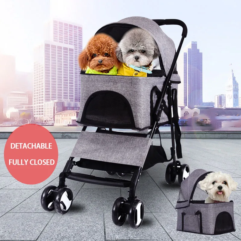 

Hot Sale Medium Small Lightweight Luxury Cheap Fully Enclosed Foldable Detachable Cats Strollers Pets Dogs Trolley For Wholesale