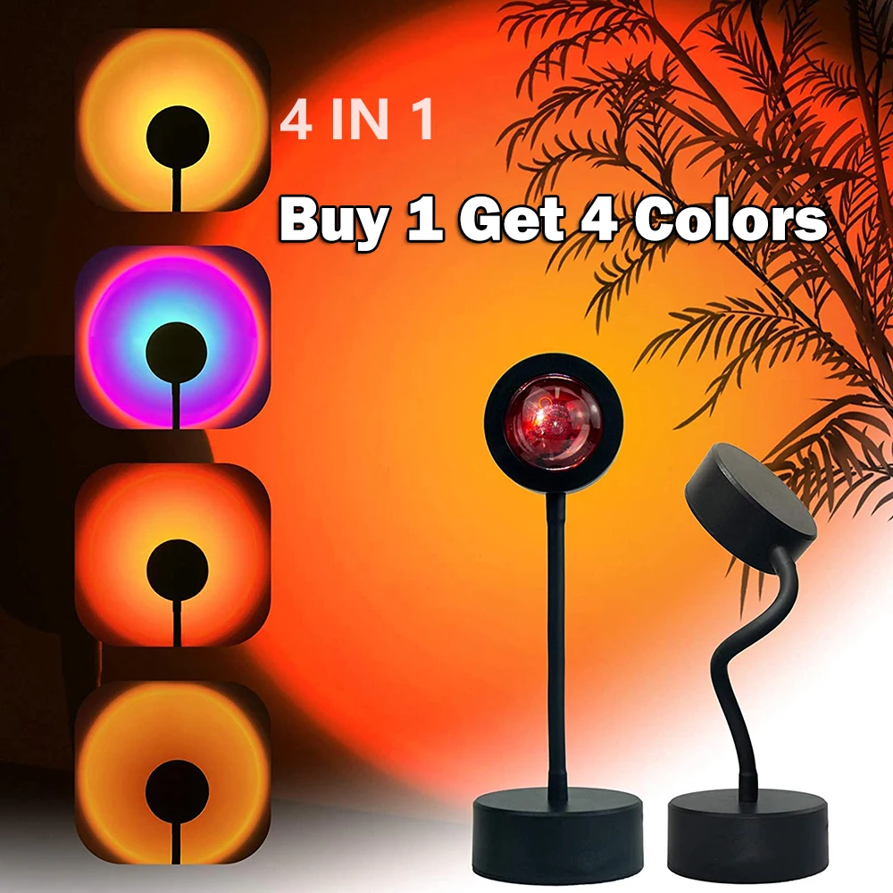 

4 in 1 Sunset Lamp Projector Led Night Light for Home Bedroom Backroom Wall Decoration Rainbow Atmosphere Sunset Projection Lamp
