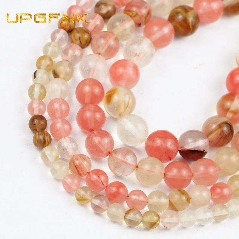 UPGFNK круглые бусины из красного кристалла с арбузной и кожурой натуральным камнем