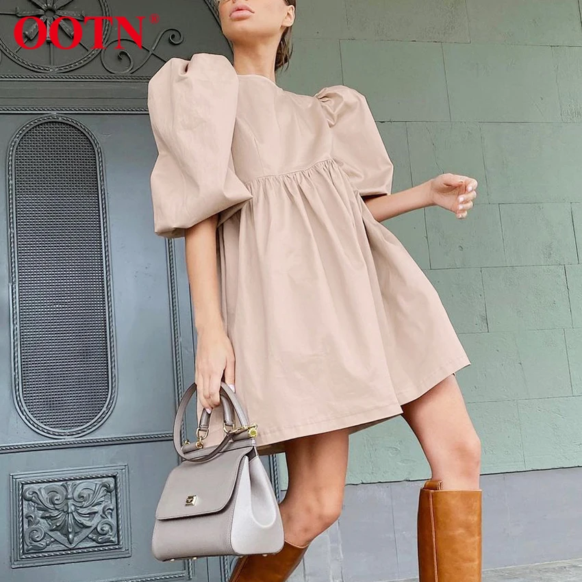 Женское платье с круглым вырезом OOTN зеленое повседневное однотонное розовое