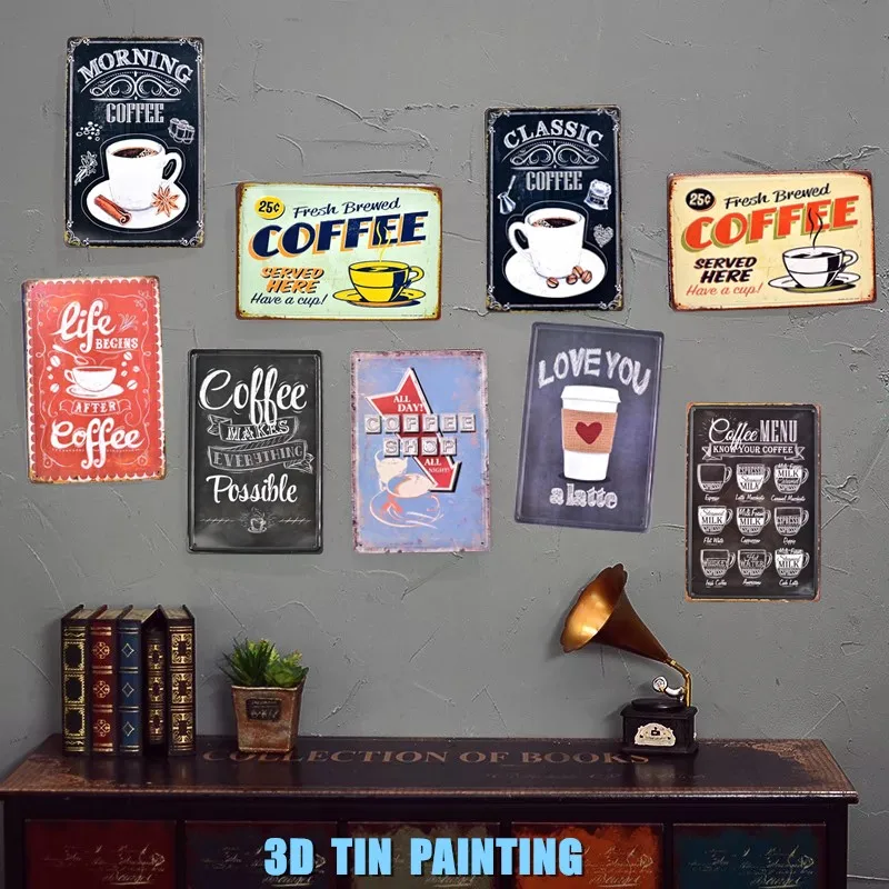 

3D Coffee Classic Style Tin Sign Art Painting Bar Pub Club Store Garage Hotel Home Wall Decor Retro Metal Poster