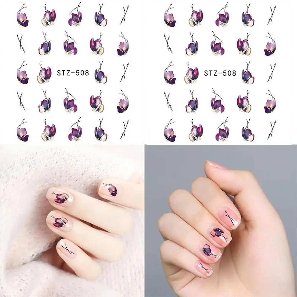 8 листов водных переводных наклеек с лепестками цветов для ногтевого дизайна