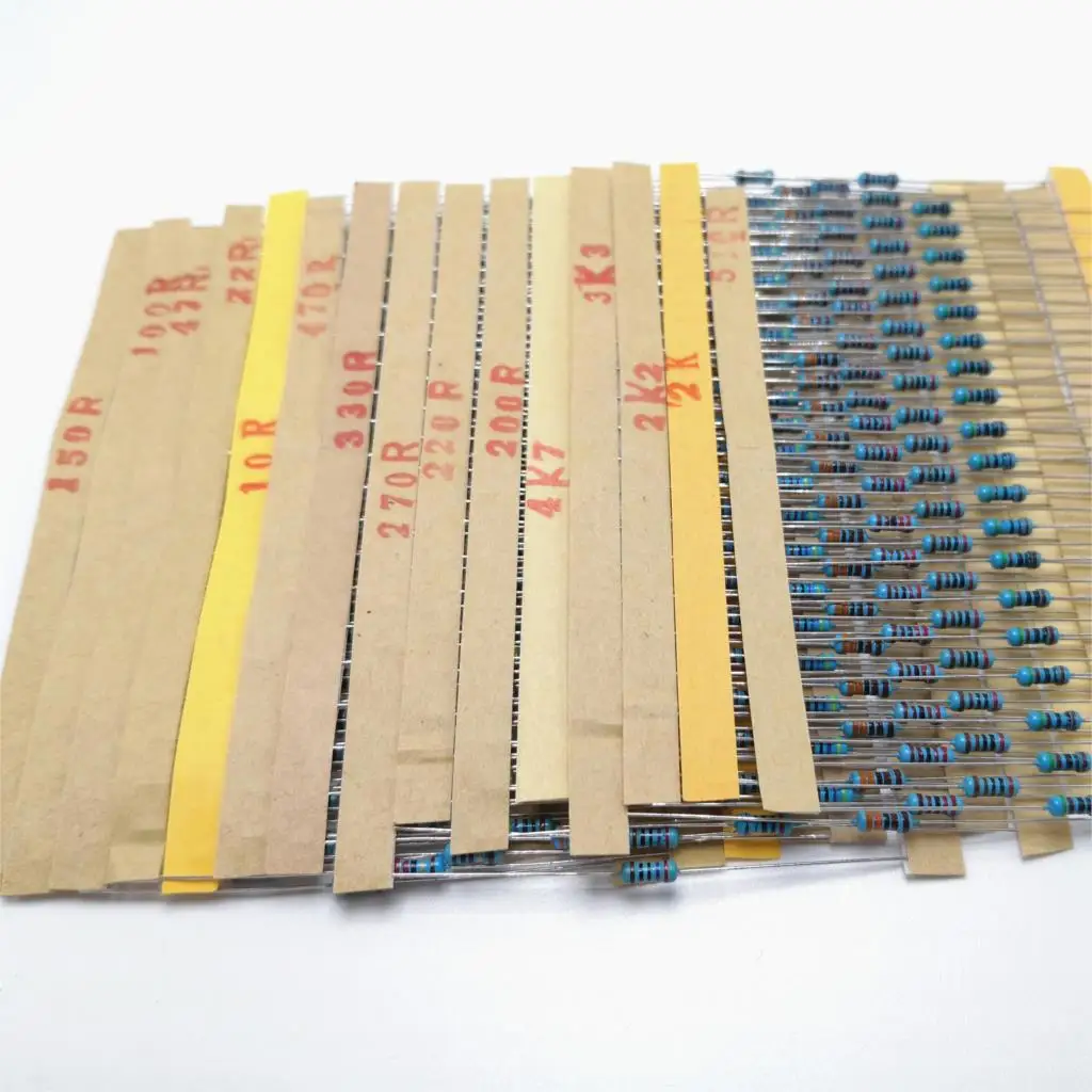 600pcs/lot 30Values* 20pcs 1% 1/4 W resistor pack set diy Metal Film Resistor kit use colored ring resistance (10 ohms~1 M ohm) |