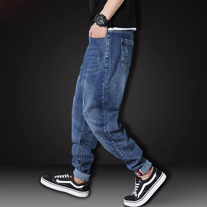 

Spring Unique Design Men's Loose Harem Pants Male Plus Size 7XL Trousers Autumn Retro Jeans Teenagers Long Trousers Denim MK0127