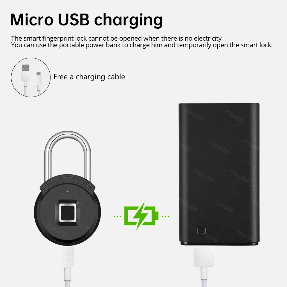 Дверной замок TOWODE с отпечатком пальца водонепроницаемый USB управлением через