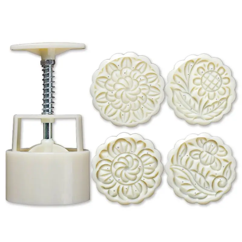 

44pcs Flower Hand Press Cookie Stamp Moon Cake Decor Mould Barrel Mooncake Mold 100g Pastry DIY Tool Mid-Autumn Festival