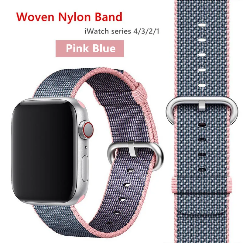 pink midnight blue Нейлоновый ремешок для apple watch band 42 мм 38 мм iWatch 4 Band 44 мм 40 мм браслет ремень Спортивная петля ремешок для apple watch 4 3 2 1 - Цвет ремешка: pink midnight blue