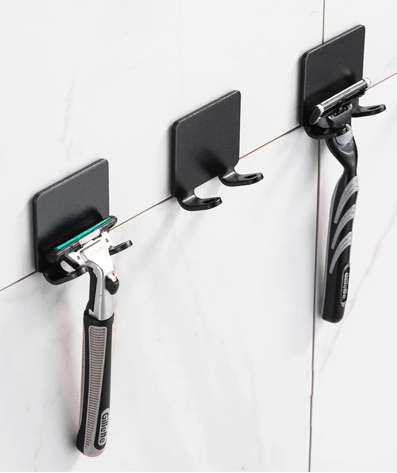 

D2 2 Pcs Punch Free Razor Holder Storage Hook Wall Men Shaving Shaver Shelf Bathroom Razor Rack Wall Bathroom Accessories