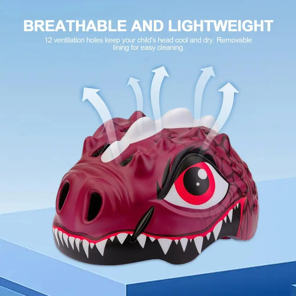 Dinosaur Bike Helmets For Kids Cute Cartoon Lightweight Adjustable Breathable Protective Skateboard H | Спорт и развлечения