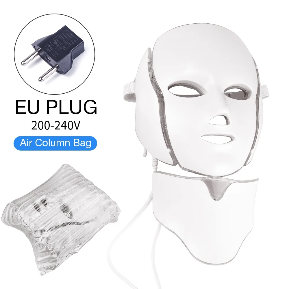 EU PLUG (220-240V) Foreverlily 7 цветов светильник светодиодный маска для лица с омоложением кожи шеи уход за лицом Лечение Красота анти акне терапия отбеливание - Цвет: EU PLUG (220-240V)