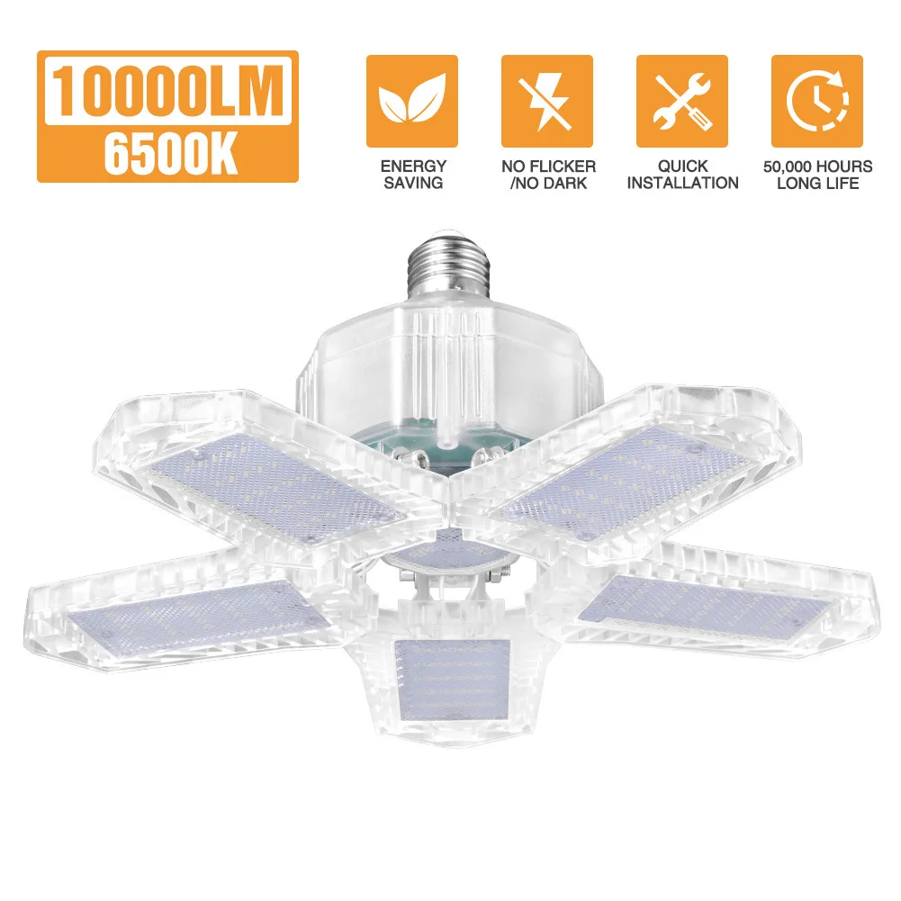 

LED Garage Light LED High Bay Workshop Ceiling Light Warehouse Lighting Bulb 100W Adjustable 5 Leaf Deformable Lamp For Garage
