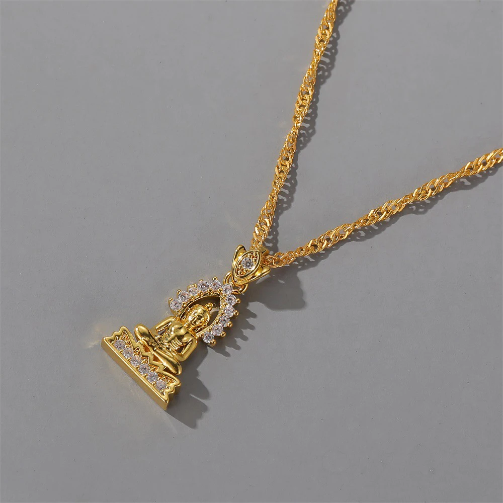 Модное ожерелье Будды в стиле ретро религиозное позолоченное хрустальное