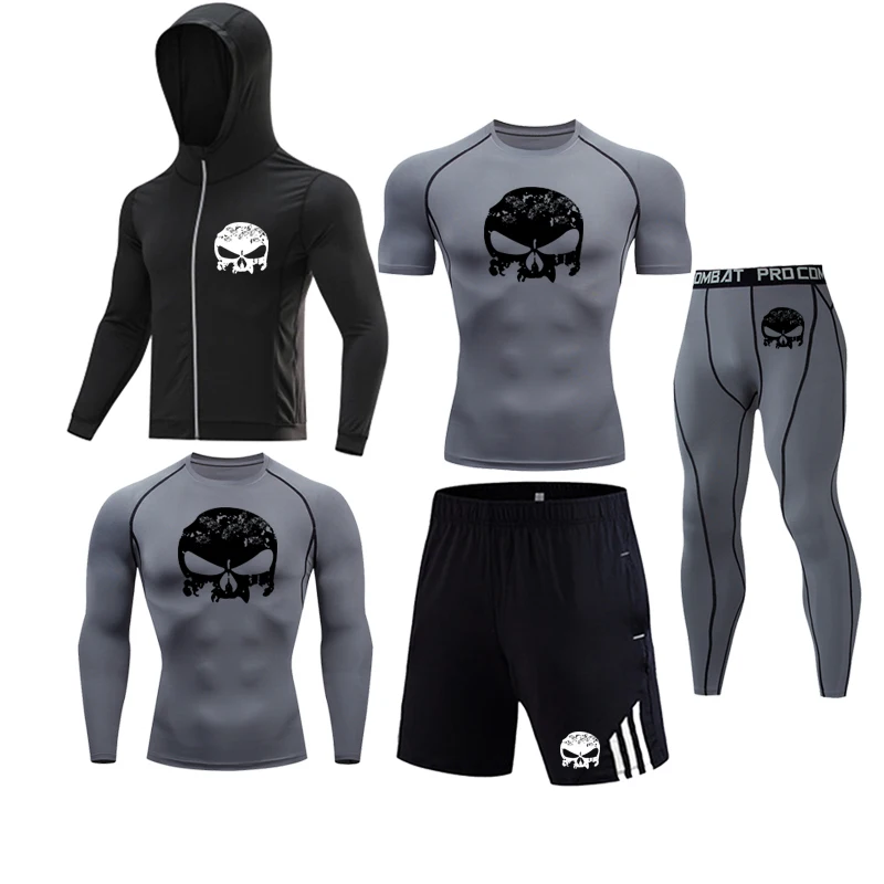 

Brand Sportwear Rashgard Sport Shirt Men Compression Pants grid Gym Running Shirt Men Fitness Leggings Clothes Tight Suit