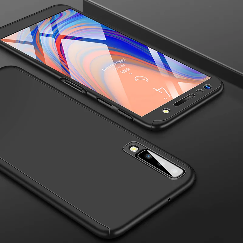 Черный 360 градусов чехол для телефона чехол s для samsung Galaxy A10 A20 A30 A40 A50 A60 A70 чехол на весь экран для Galaxy A3 A5 A7 A6 A8 плюс - Цвет: Черный