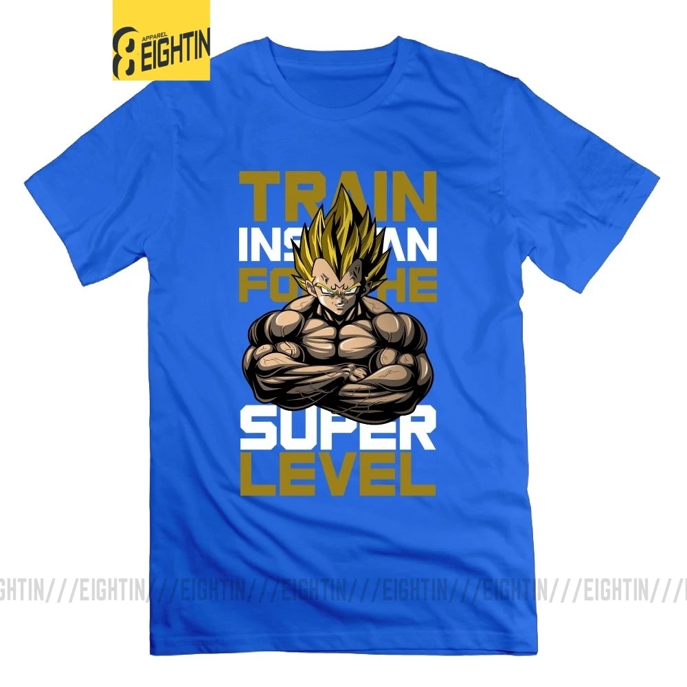 Футболка Train Insane for the Super Level Dragon Ball Z, футболка для поднятия веса, футболка с круглым вырезом, Мужская футболка для тяжелой атлетики, новинка, футболки - Цвет: Синий