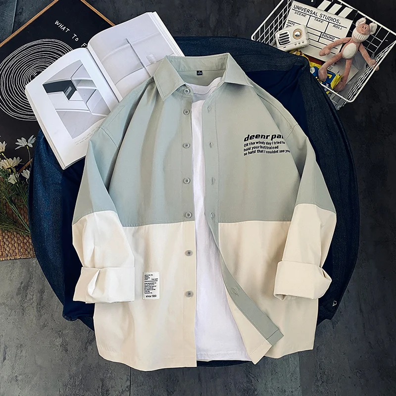 

Мужская Фланелевая рубашка-поло, с длинным рукавом, на пуговицах, в японском стиле