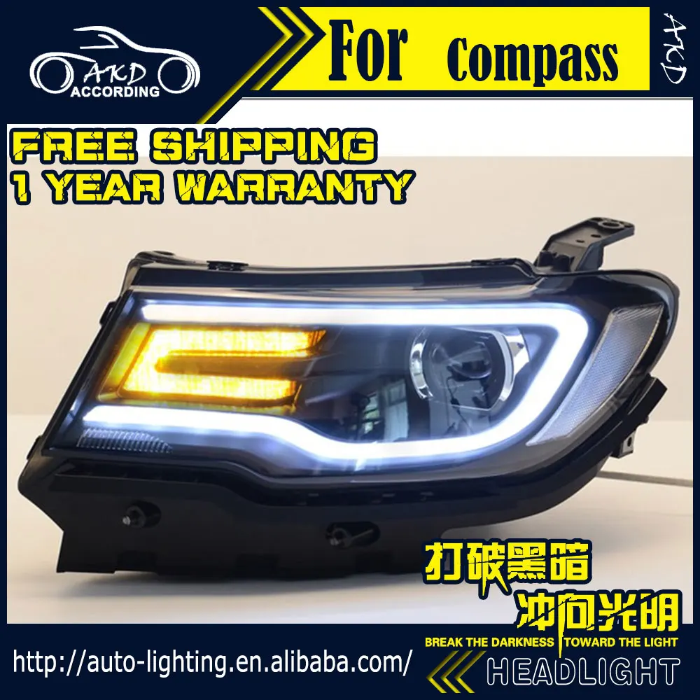 Автостайлинг AKD фара для Jeep Compass фары 2017-2018 Новый компас светодиодная H7 D2H Hid